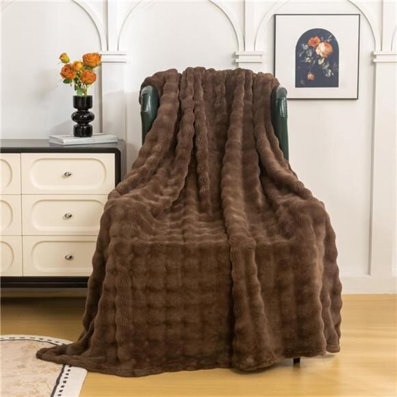 3D Bubble Throw Blanket Luxury Soft Warm Cozy Brown Twin Size Home Decor Gift - Picture 2 of 7
